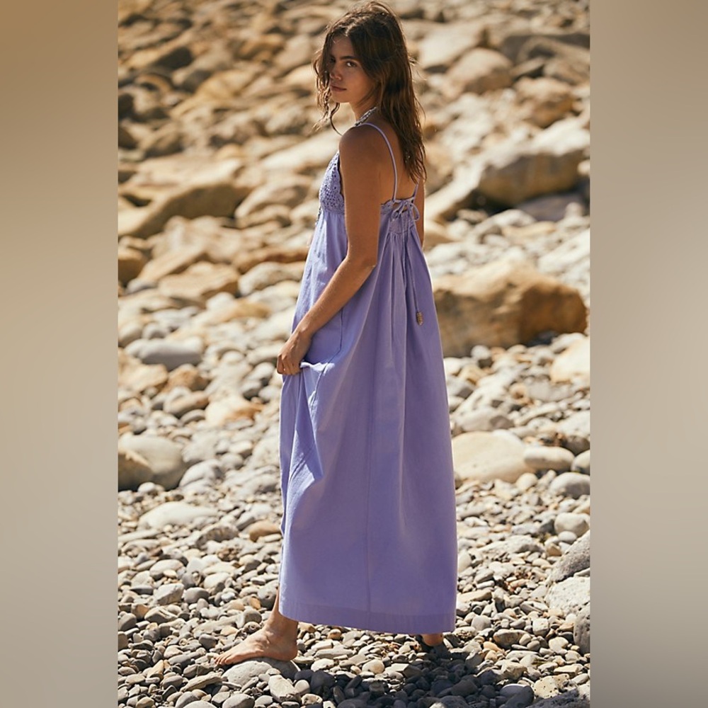 Free People Lovey Maxi Dress Sz S Periwinkle Blue Purple Excellent Condition